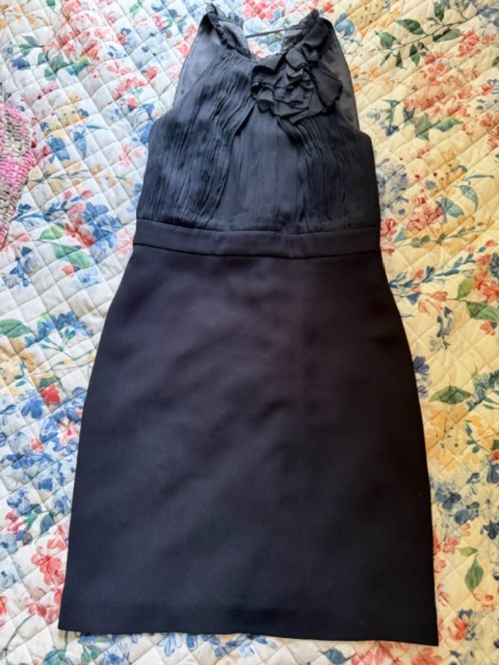 Ann Taylor Black Halter Top Cocktail Dress w/ Rosette- size 10P